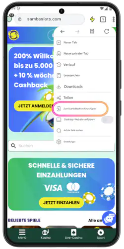 Auf den Startbildschirm verschieben Samba Slots App
